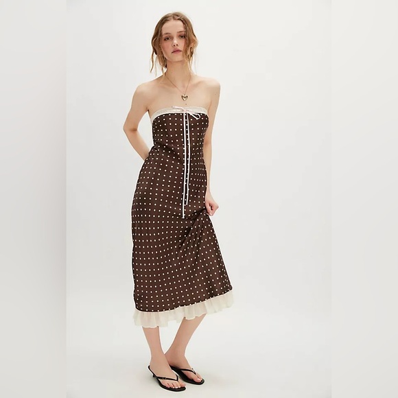 For Love And Lemons Dresses & Skirts - For Love & Lemons Daisy Mae Midi Dress Size XL Brown Polka Dots